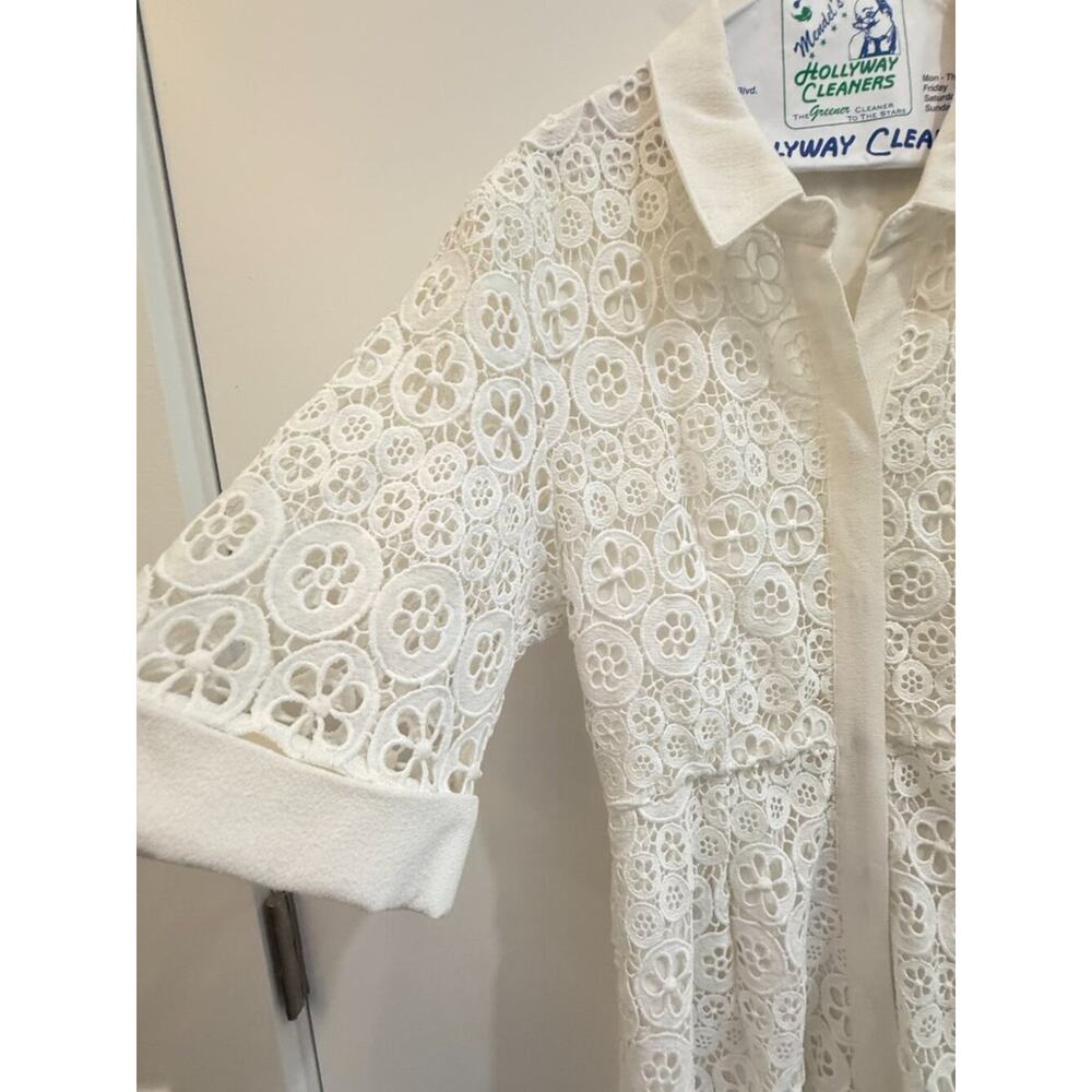 Maje White Eyelet Lace Tie-Belt Shirt Dress Spring Summer Size 4 - Picture 6 of 11